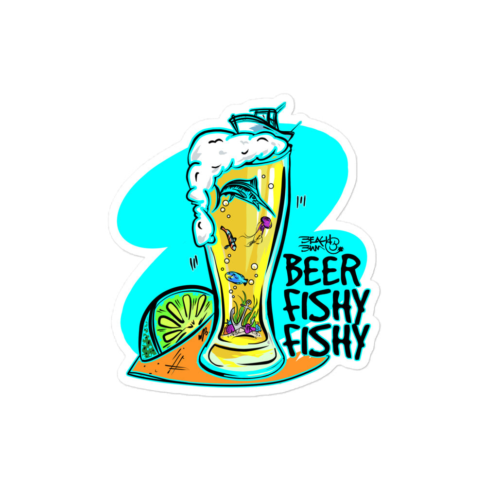 Official Beach Bum Bubble-free stickers- Beer Fishy Fishy