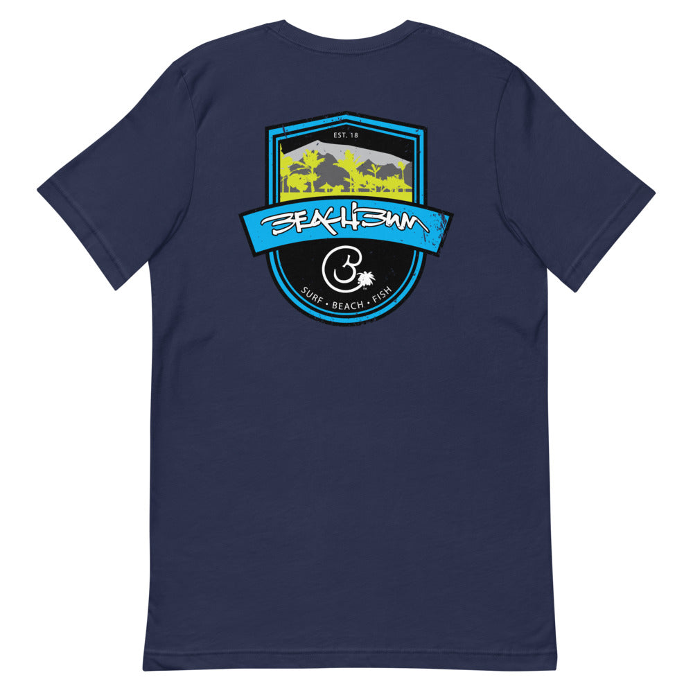 Official Beach Bum Short-Sleeve Unisex T-Shirt- Surf • Beach • Fish Shield (Art on Back)