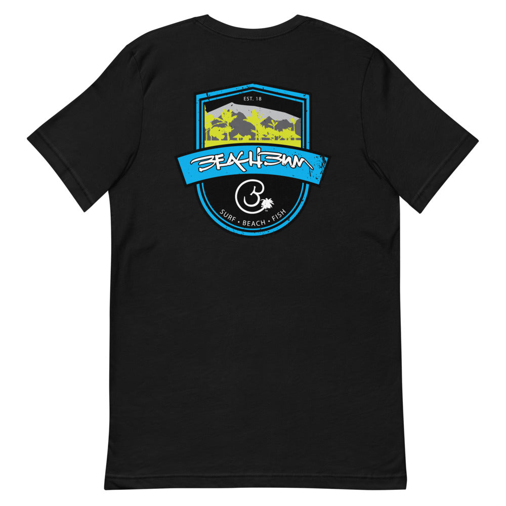 Official Beach Bum Short-Sleeve Unisex T-Shirt- Surf • Beach • Fish Shield (Art on Back)