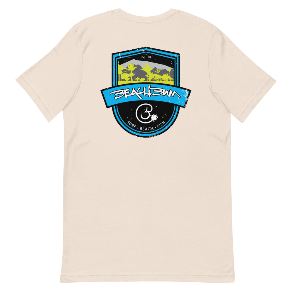 Official Beach Bum Short-Sleeve Unisex T-Shirt- Surf • Beach • Fish Shield (Art on Back)