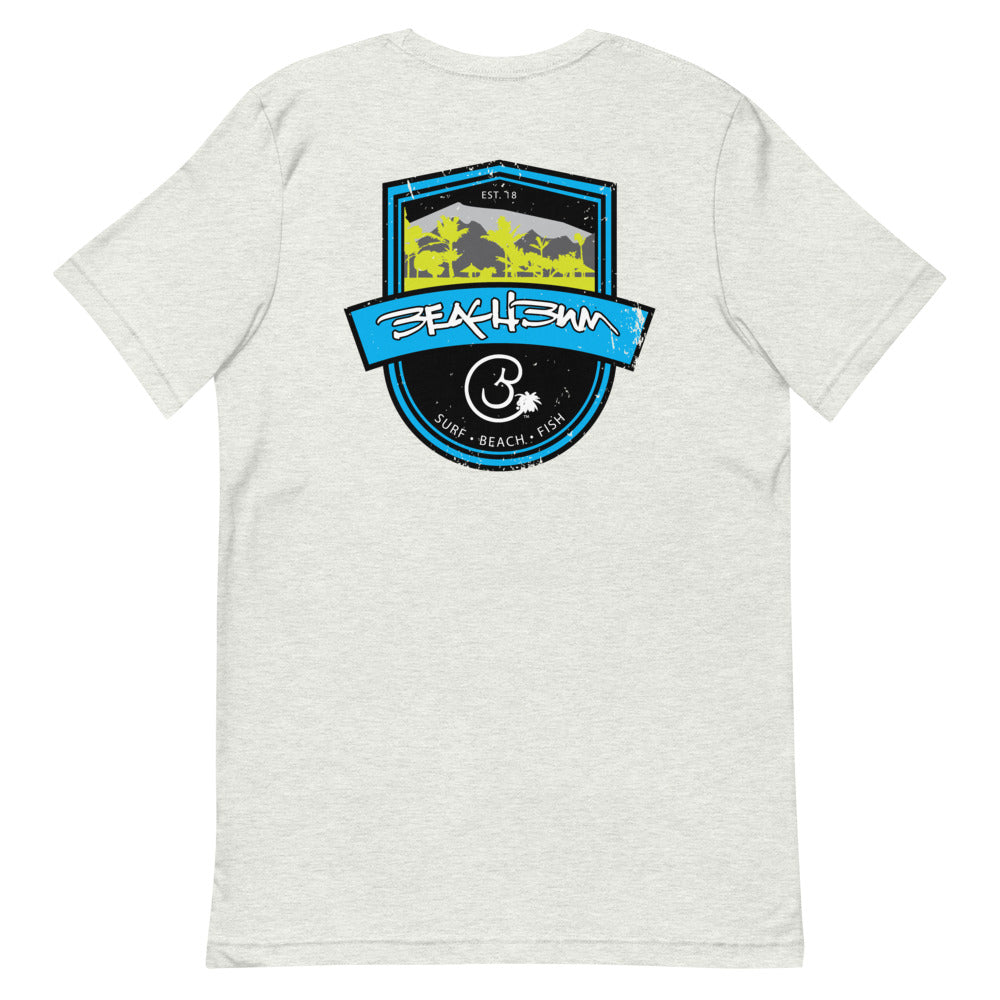 Official Beach Bum Short-Sleeve Unisex T-Shirt- Surf • Beach • Fish Shield (Art on Back)