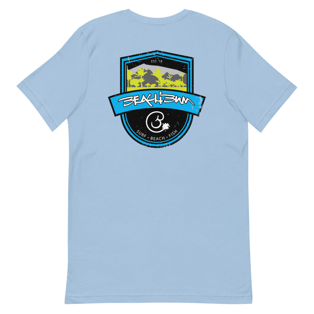 Official Beach Bum Short-Sleeve Unisex T-Shirt- Surf • Beach • Fish Shield (Art on Back)