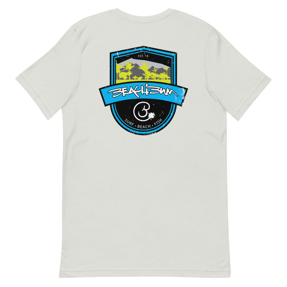 Official Beach Bum Short-Sleeve Unisex T-Shirt- Surf • Beach • Fish Shield (Art on Back)