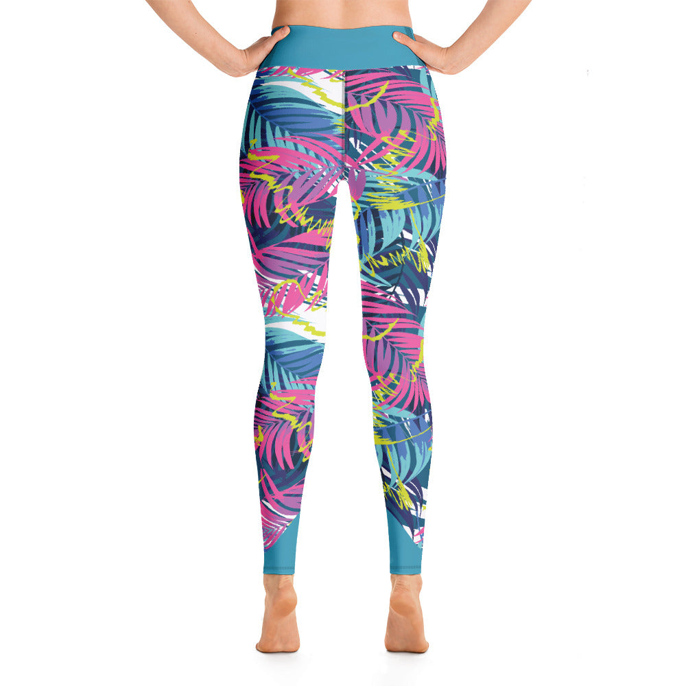Official Beach Bum High Waist Yoga Leggings- Pink Palms