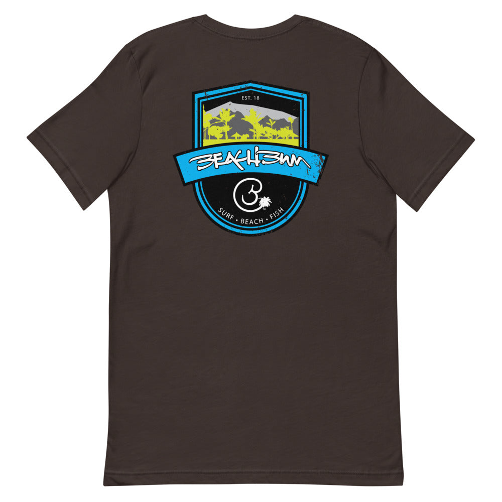 Official Beach Bum Short-Sleeve Unisex T-Shirt- Surf • Beach • Fish Shield (Art on Back)