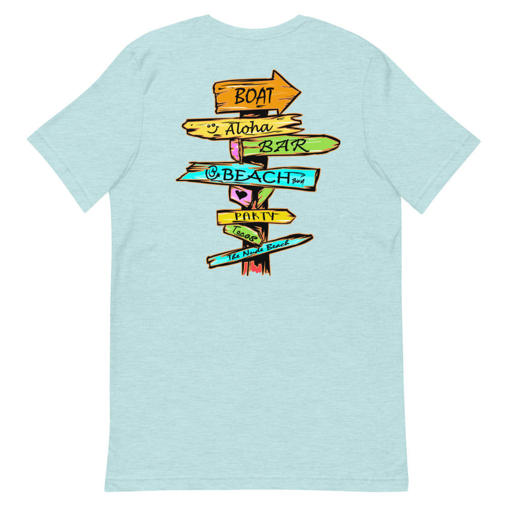 Official Beach Bum Short-Sleeve Unisex T-Shirt- Which Way to the Beach (Art on Back)