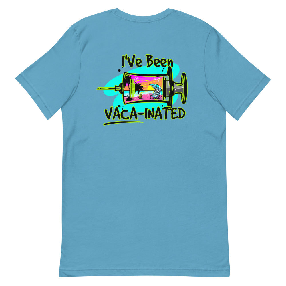 Official Beach Bum Short-Sleeve Unisex T-Shirt- I've Been Vaca-inated (Art on Back)