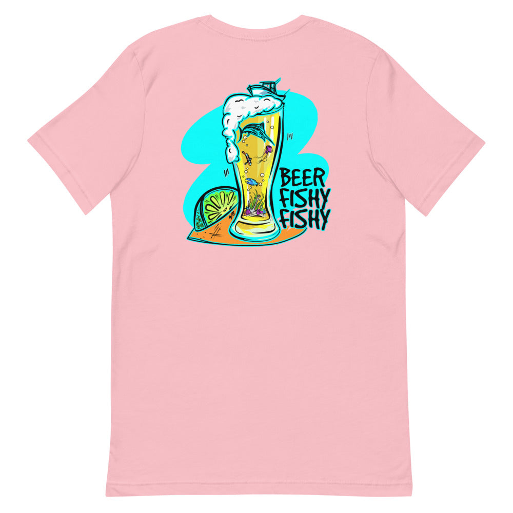 Official Beach Bum Short-Sleeve Unisex T-Shirt- Beer Fishy Fishy (Art on Back)
