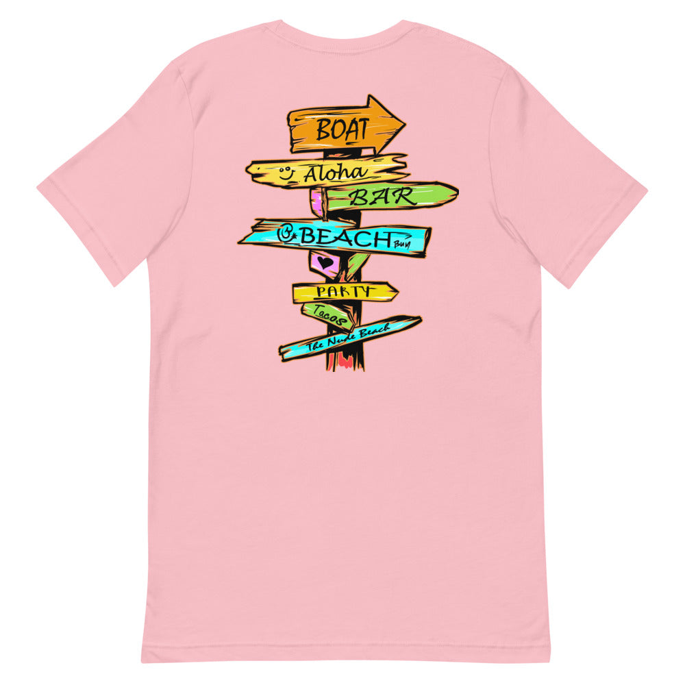 Official Beach Bum Short-Sleeve Unisex T-Shirt- Which Way to the Beach (Art on Back)