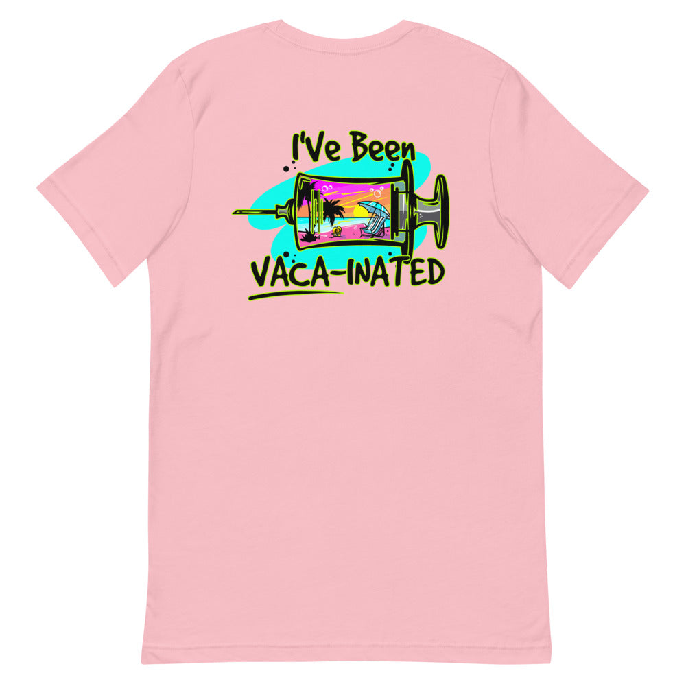 Official Beach Bum Short-Sleeve Unisex T-Shirt- I've Been Vaca-inated (Art on Back)