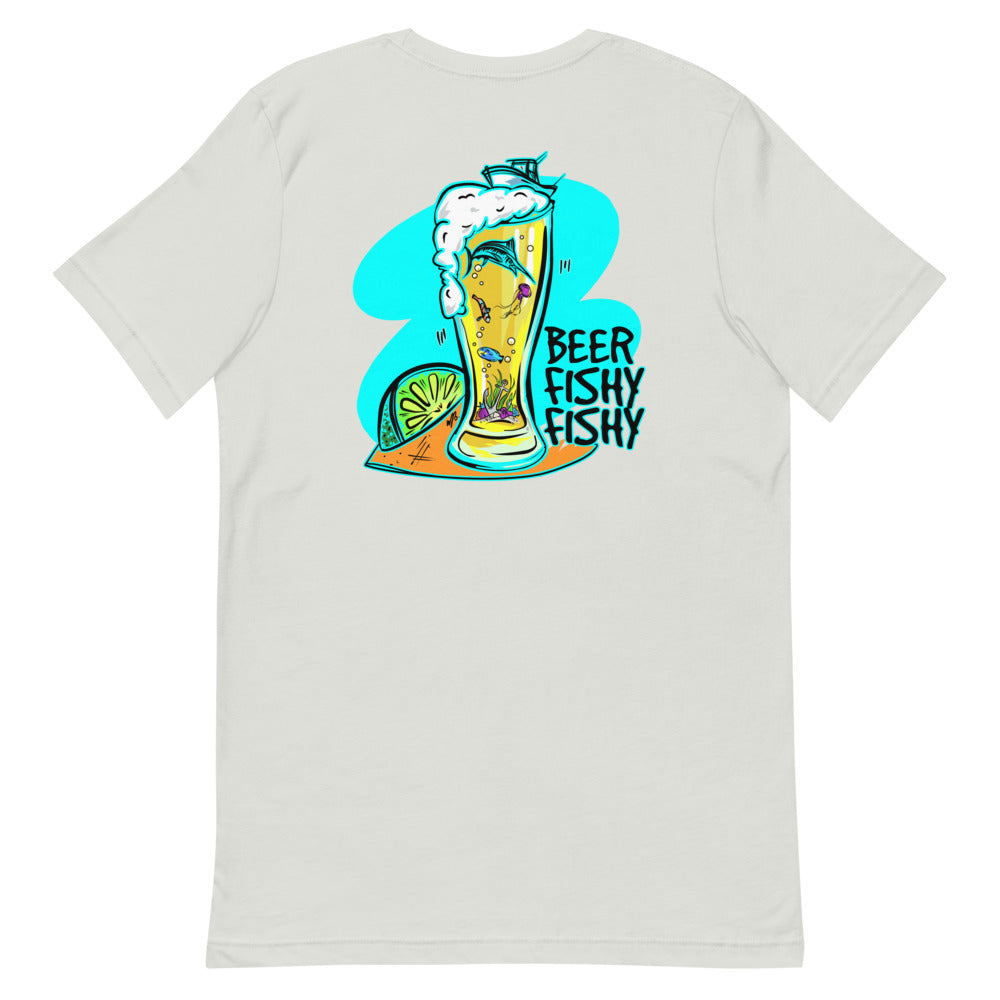 Official Beach Bum Short-Sleeve Unisex T-Shirt- Beer Fishy Fishy (Art on Back)
