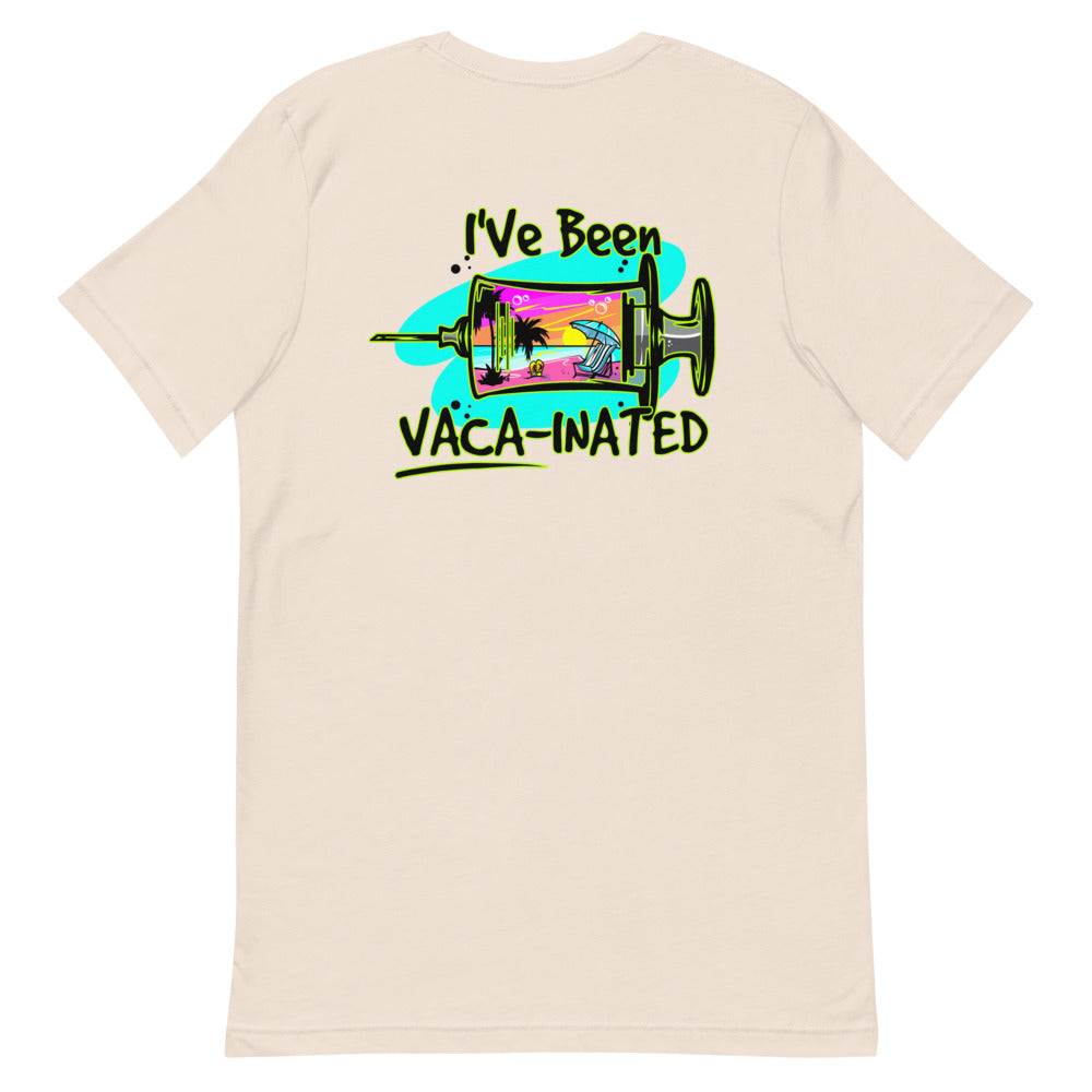Official Beach Bum Short-Sleeve Unisex T-Shirt- I've Been Vaca-inated (Art on Back)