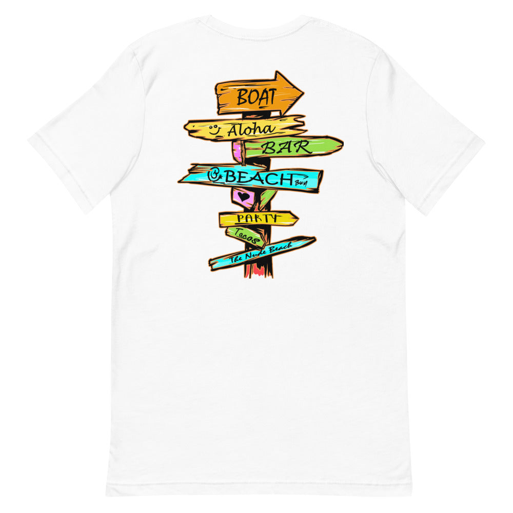 Official Beach Bum Short-Sleeve Unisex T-Shirt- Which Way to the Beach (Art on Back)