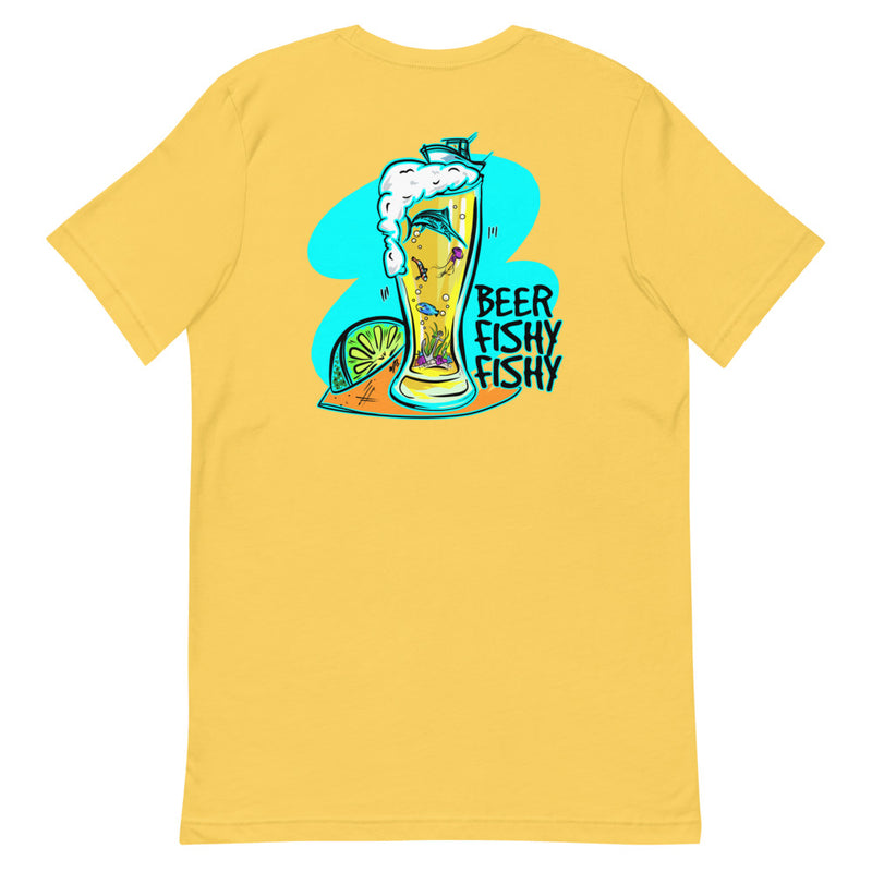 Official Beach Bum Short-Sleeve Unisex T-Shirt- Beer Fishy Fishy (Art on Back)