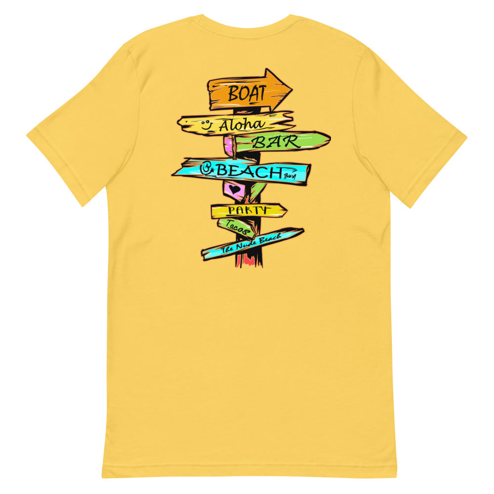 Official Beach Bum Short-Sleeve Unisex T-Shirt- Which Way to the Beach (Art on Back)